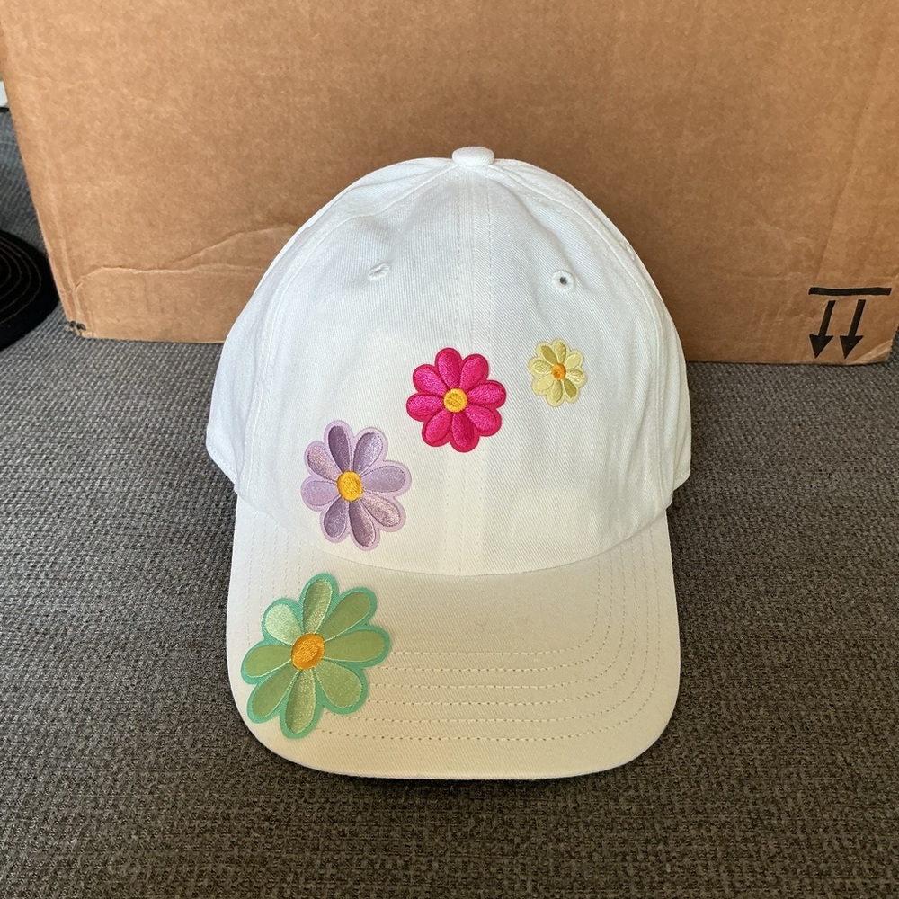 Toddler Floral Cap - White with Multicolor Flowers - Richardson 320T